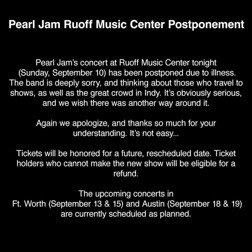 Pearl Jam Postponed Show Due to Illness