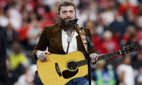 Post Malone performs at Super Bowl 58