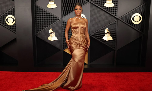 Victoria Monet on red carpet at Grammy Awards